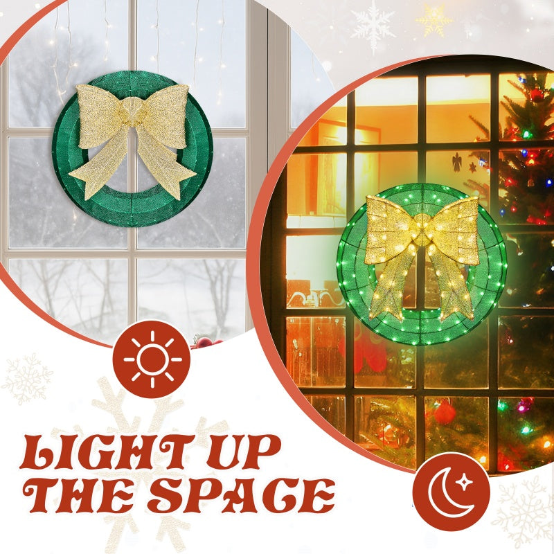24-Inch Pre-Lit Outdoor Christmas Wreath with Golden Bow