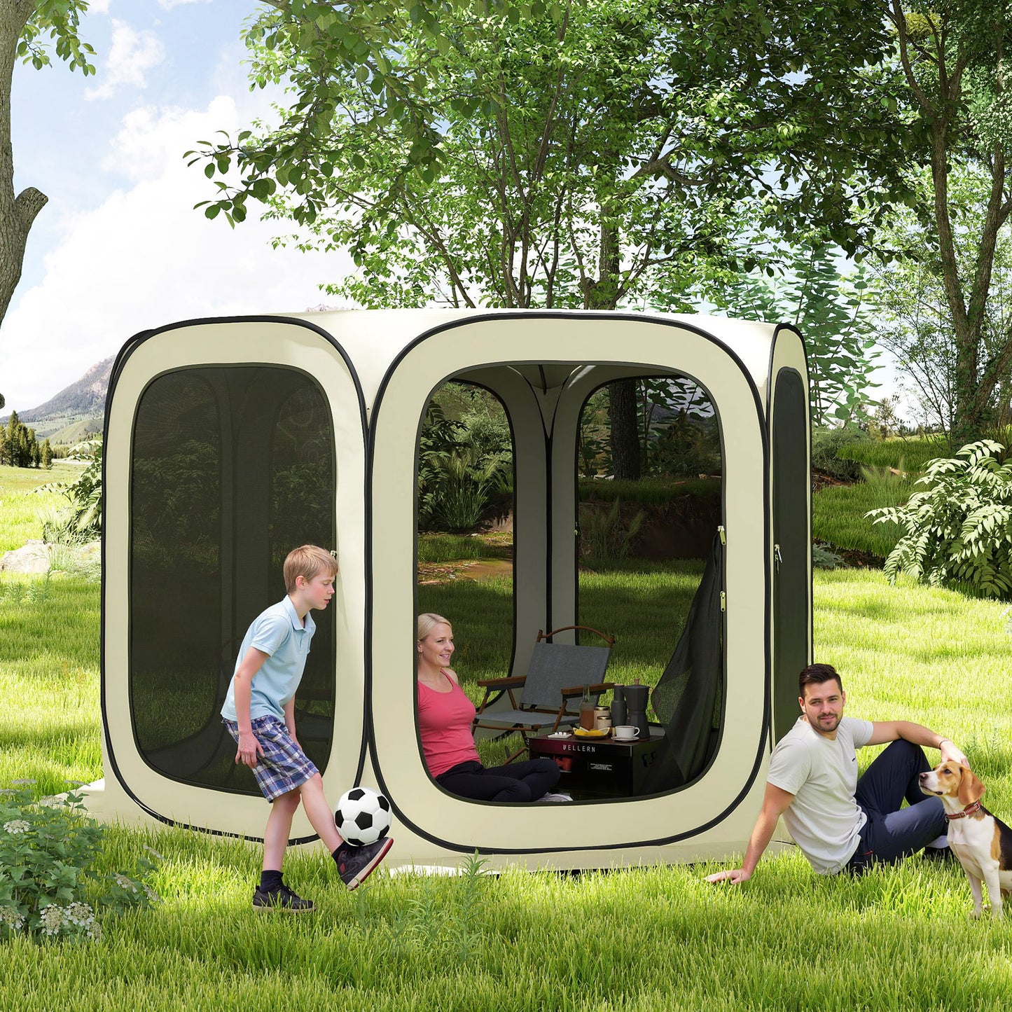 11x11ft Portable Pop Up Gazebo Screen Tent - Beige