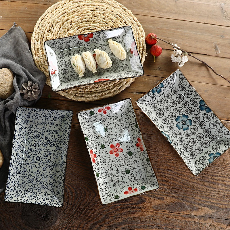 Ceramic Sushi Plate Rectangular 7.5 Inch Meal Tray for Kitchen Dining