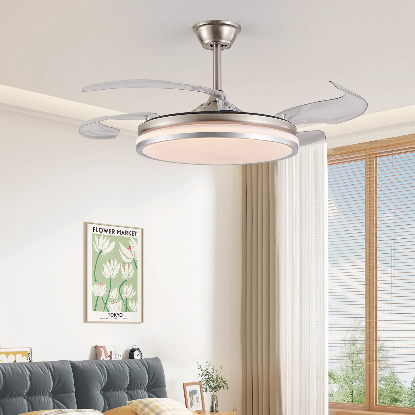 42 Inch Modern LED Ceiling Fan with Light & Remote Control - 6 Speed