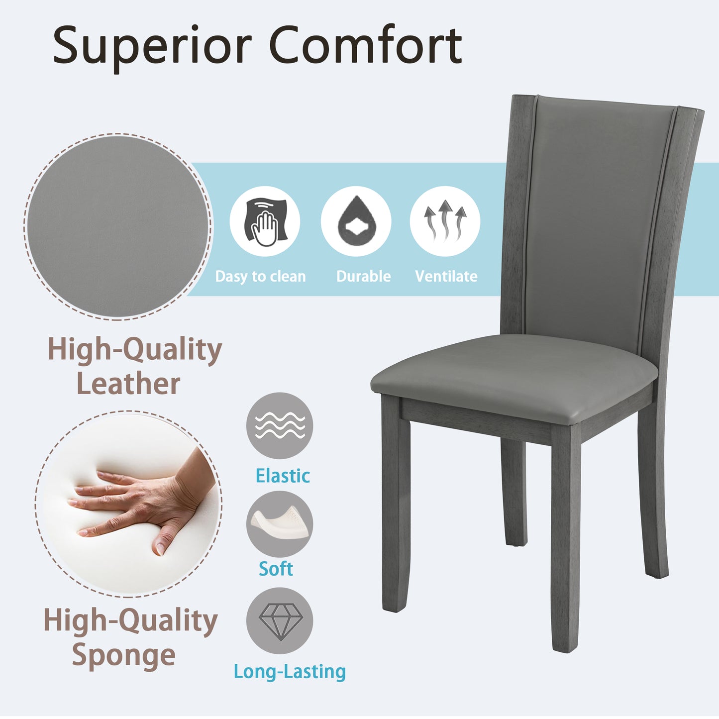 Gray Wooden Dining Chairs Set of 4 with Padded Seats