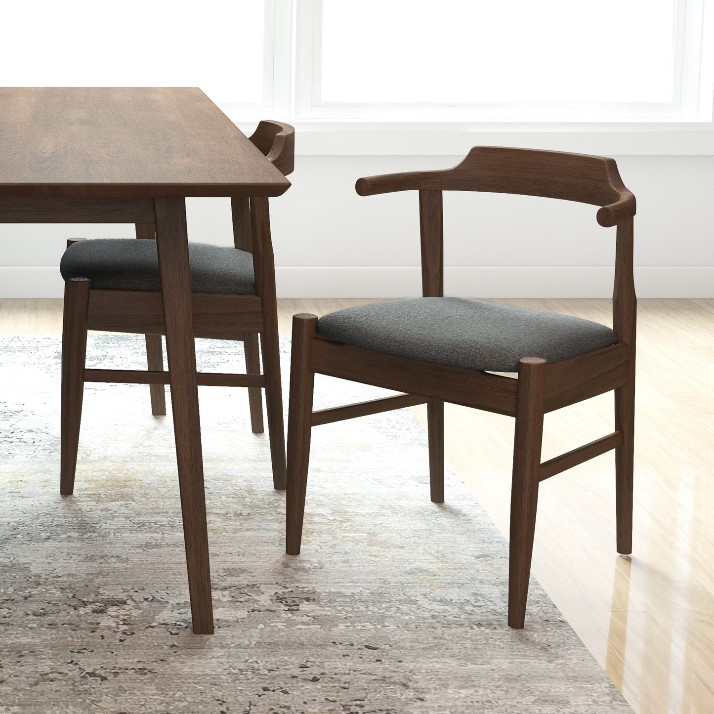 Mid-Century Modern Gray Fabric Dining Chair With Solid Wood Frame