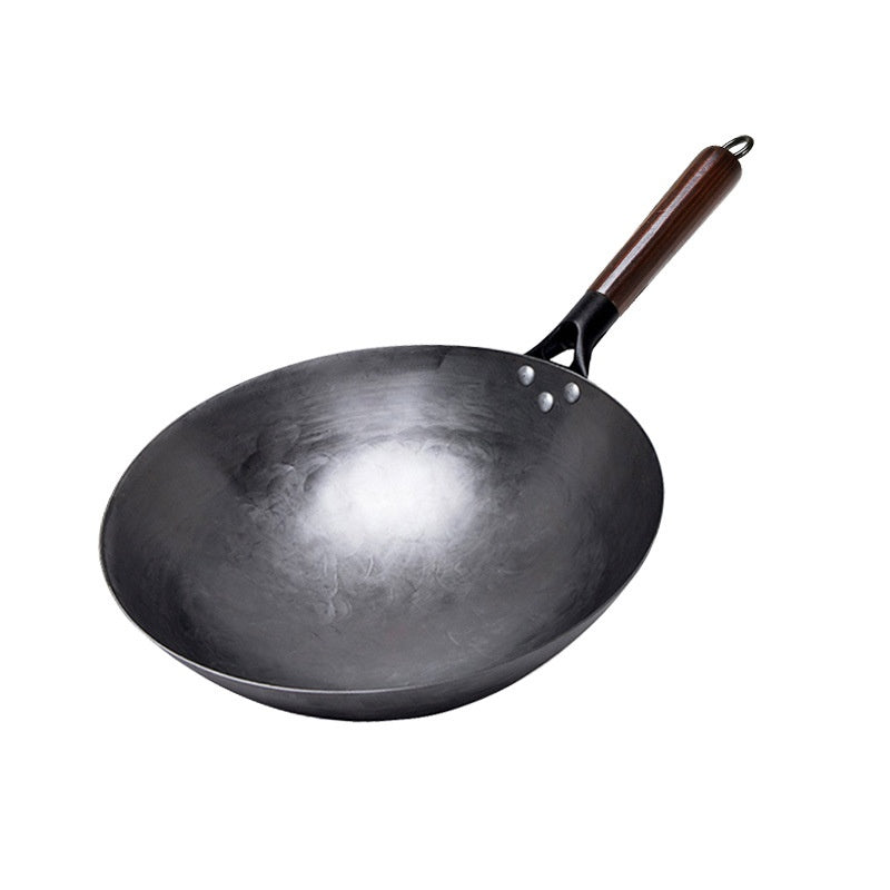 Non-Stick Frying Pan with Wooden Handle - Handmade, Uncoated, 30-36cm Variants