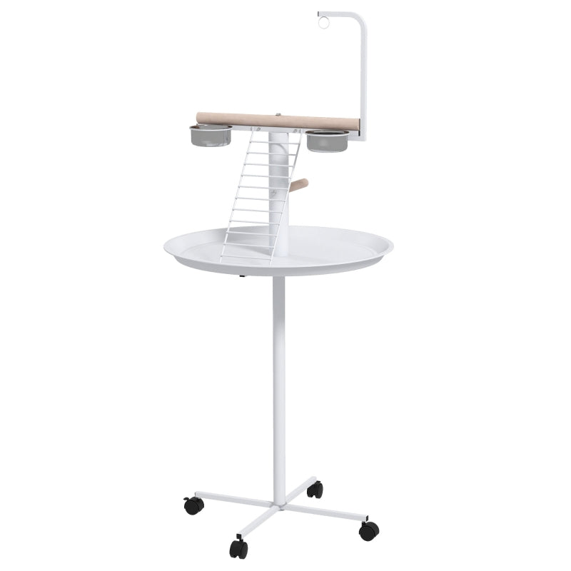 Bird Stand with Wheels and Feed Bowls for Parrots - Indoor Outdoor Perch