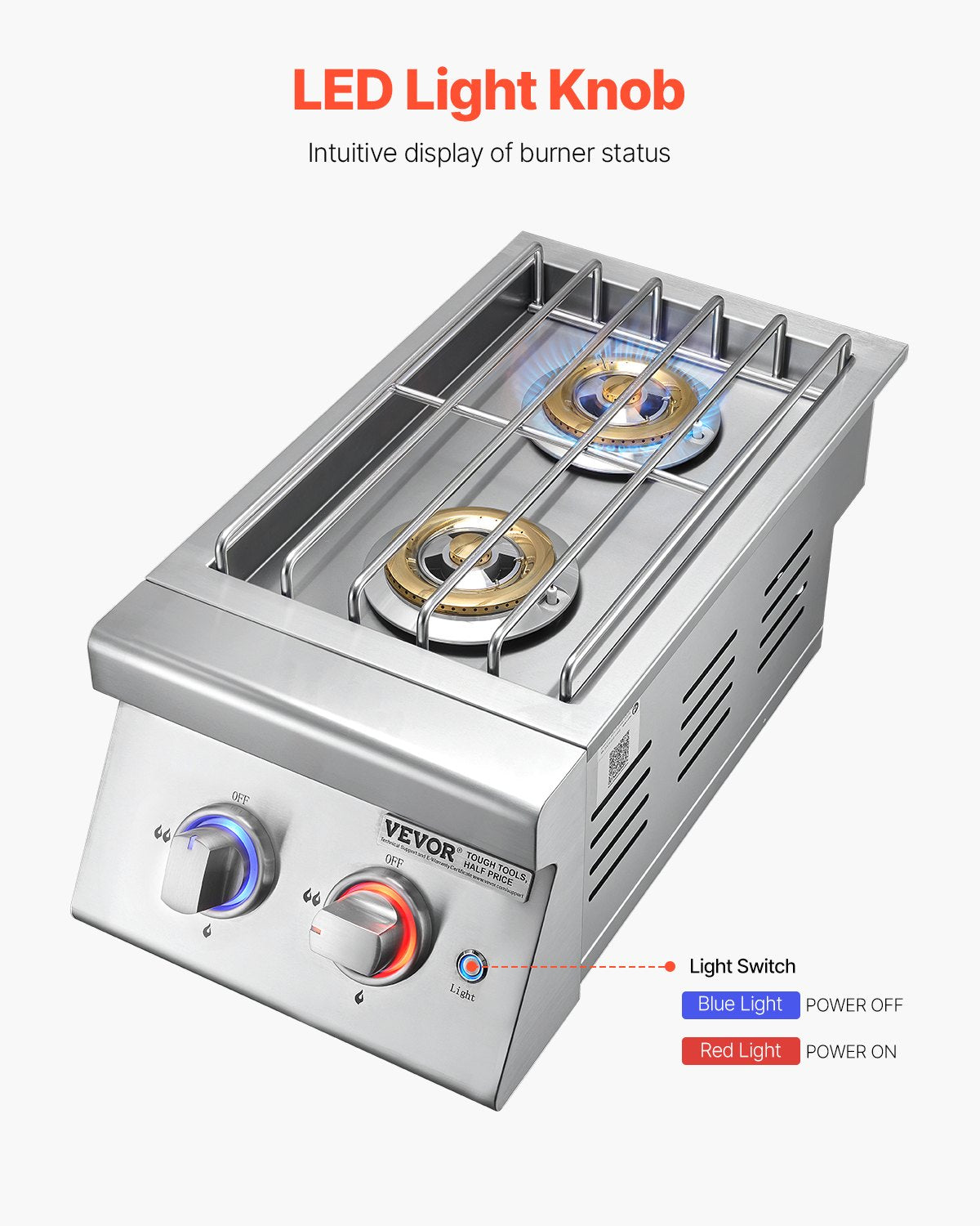 Outdoor Double Side Burner with 17,000 BTU Each - Propane & Natural Gas, Stainless Steel