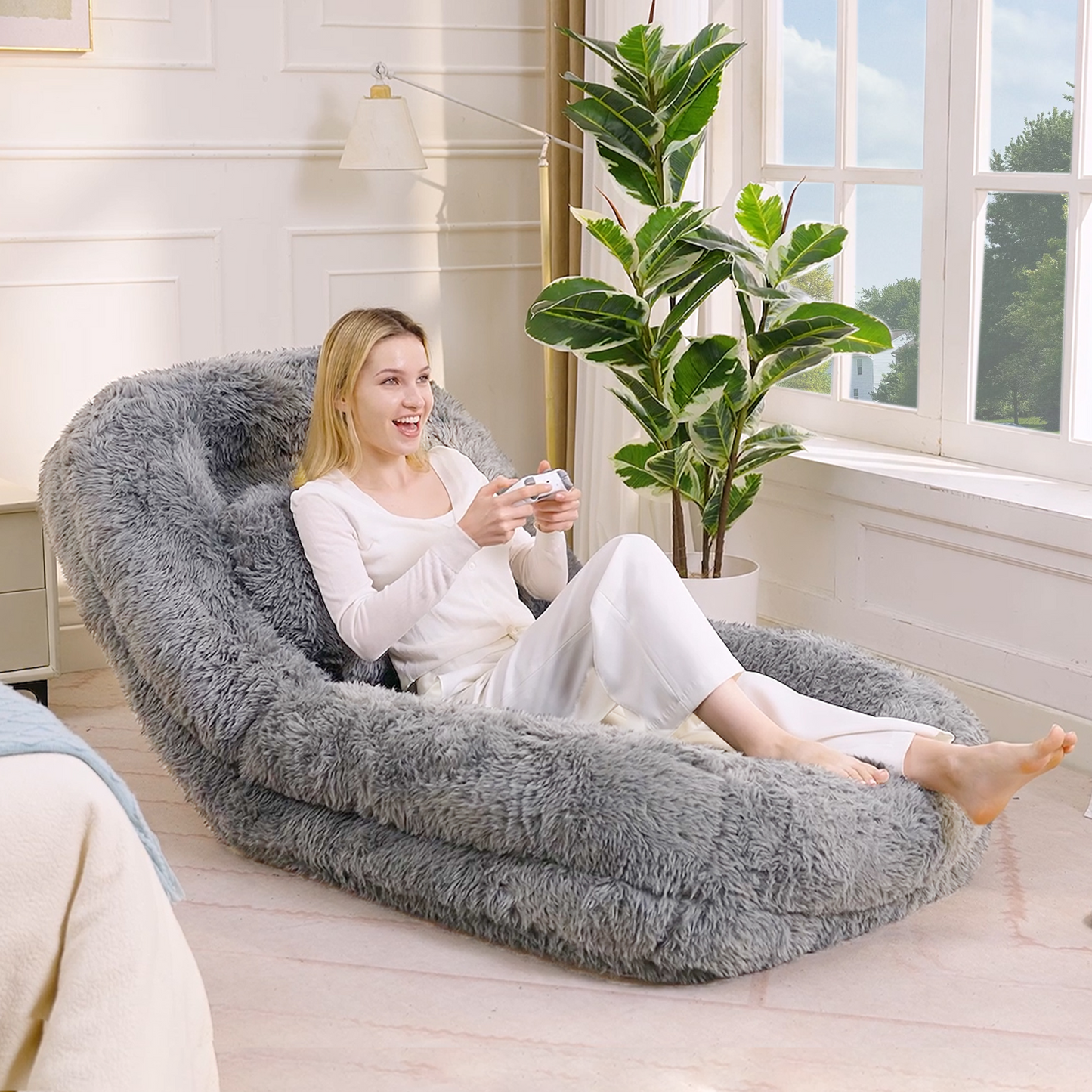 5-Position Adjustable Human Dog Bed & Lazy Sofa - Light Gray