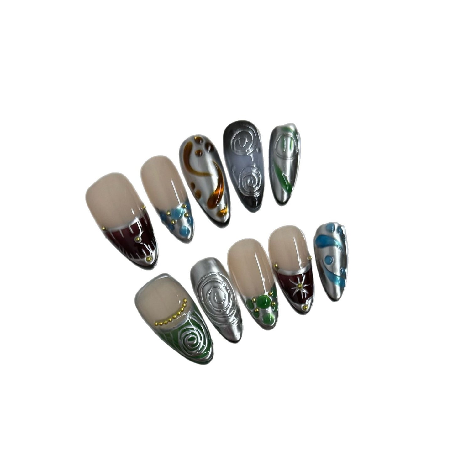 Dark Blue-Green Nail Wraps - Handmade Mysterious Pattern for Women