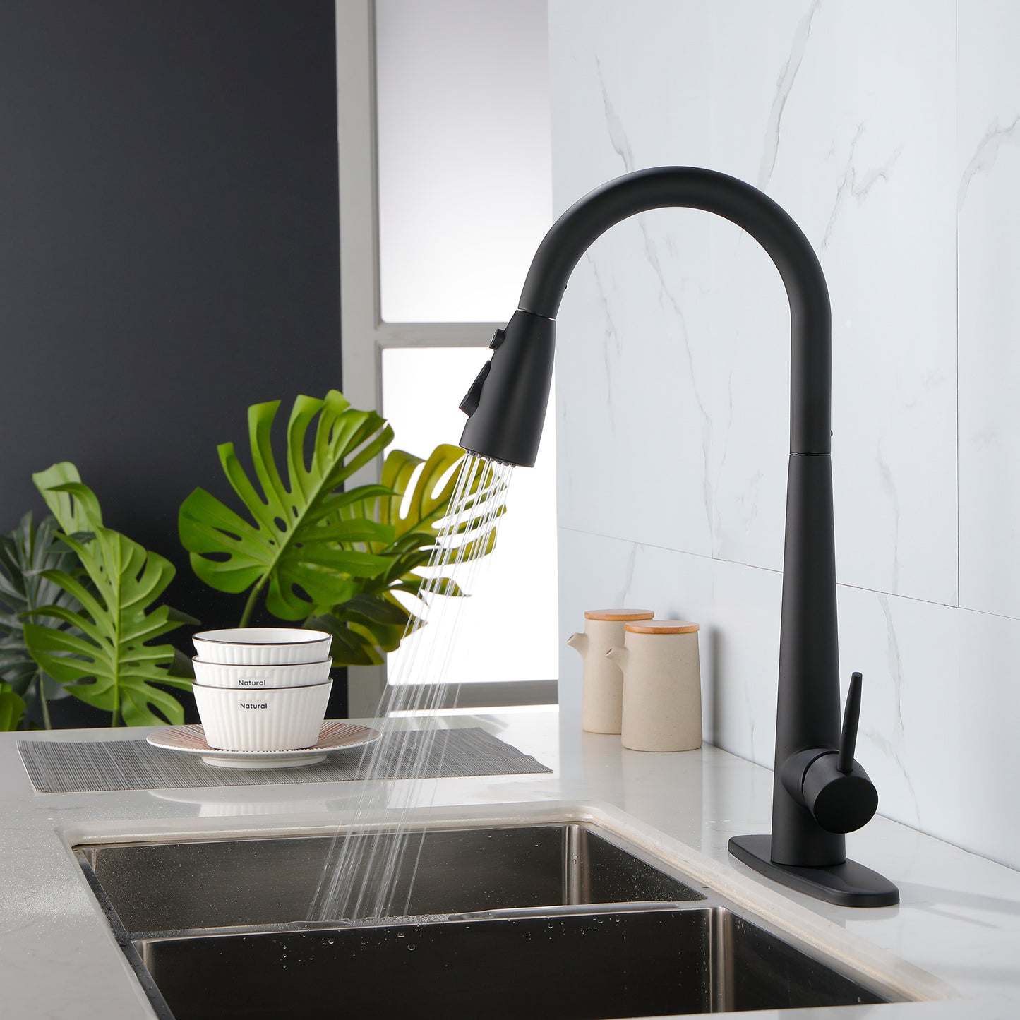 Pull-Down Kitchen Faucet with Eco-Friendly Design - Black