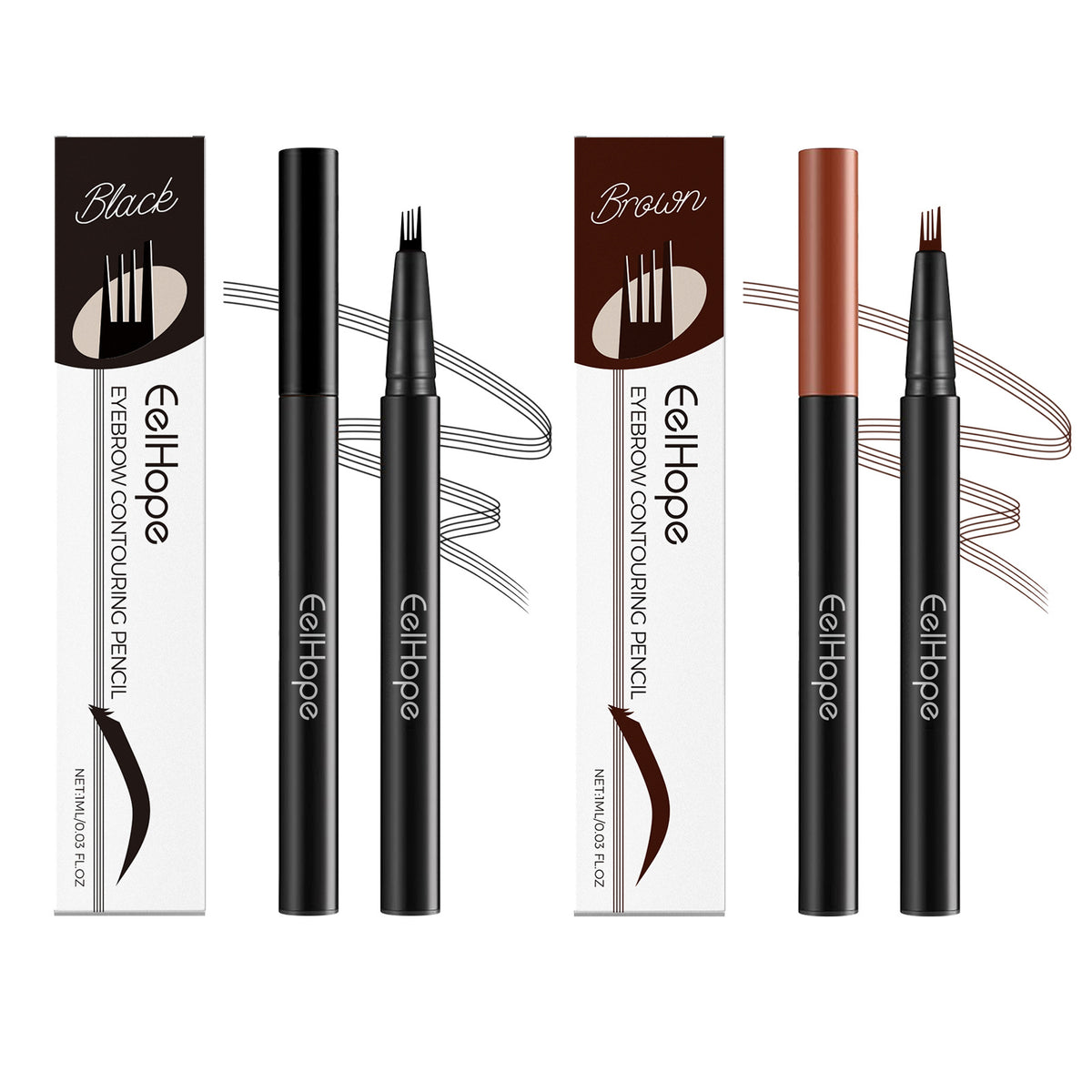 Waterproof Micro-Fork Eyebrow Pencil - Sweat-Proof Makeup Tool, 1ml Black & Brown