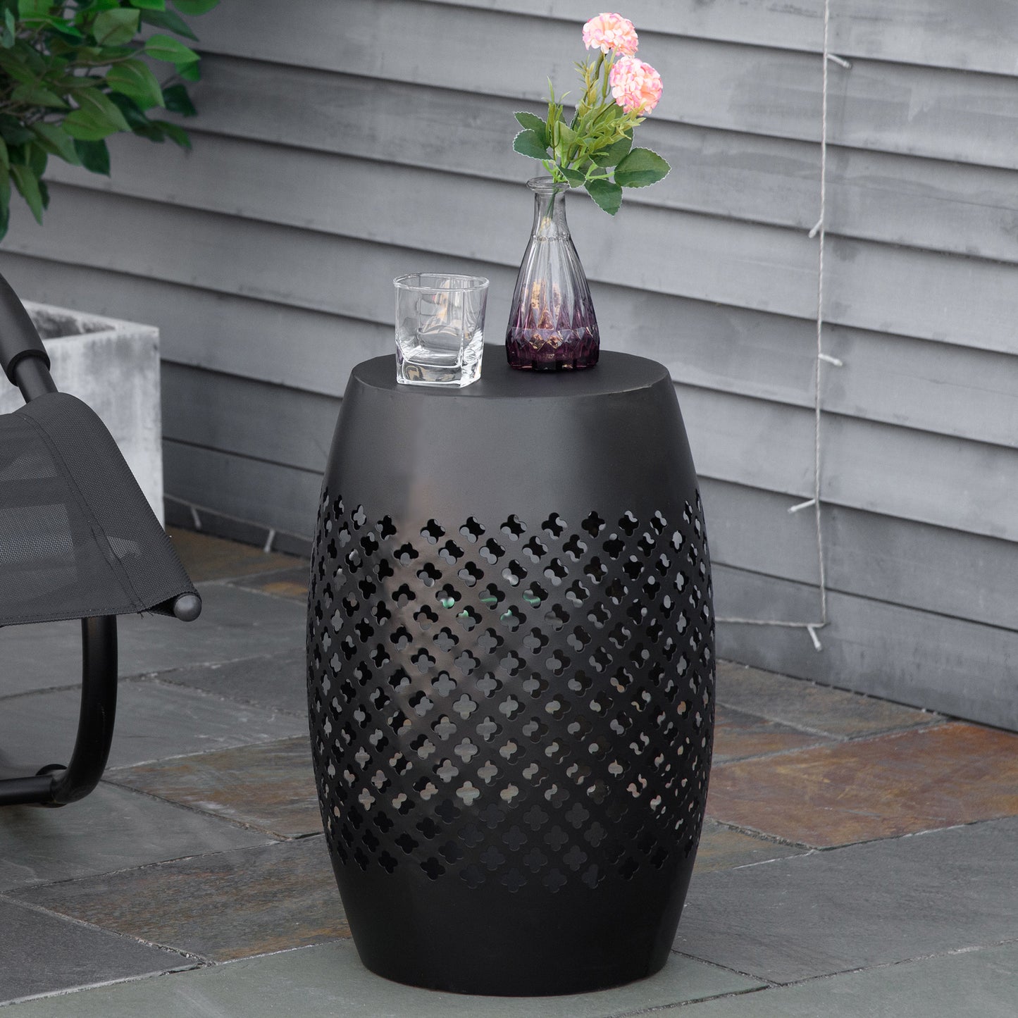 12" Steel Outdoor Side Table - Round Accent Table for Patio