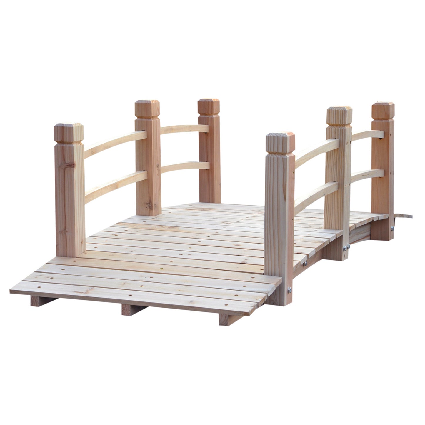 5 ft Wooden Garden Bridge Arc Footbridge with Railings - Natural Wood