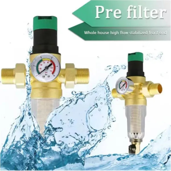 Water Pressure Reducer with Gauge & Mesh Filter for RV and Home Plumbing