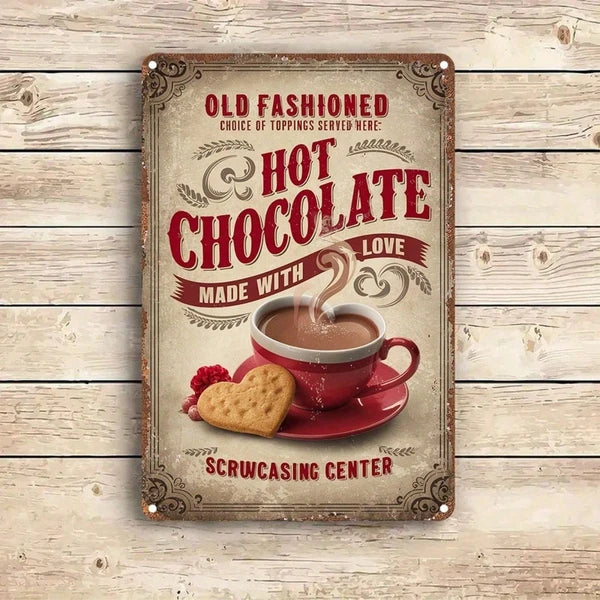 Vintage Metal Tin Sign - Hot Chocolate Love Wall Art