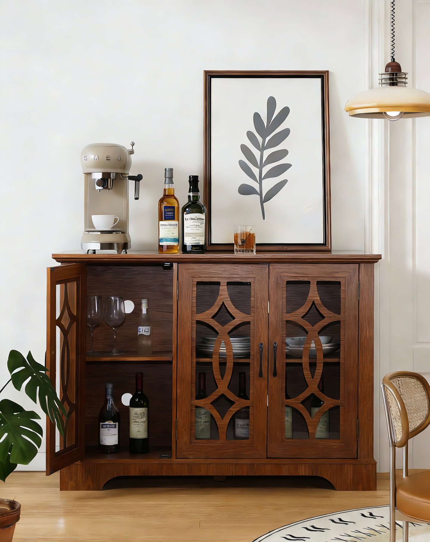 48.66 X 15.55 34.06in Spacious Size Sideboard 3 Clear Tempered Glass