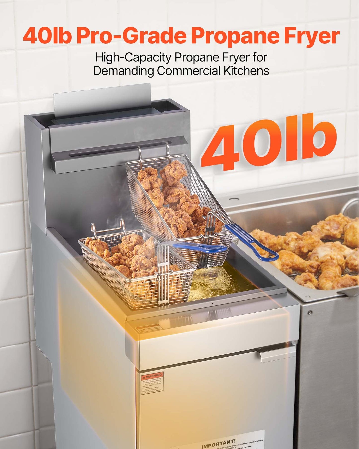 Commercial Propane Deep Fryer - 3-Burner Dual Basket 90,000 BTU