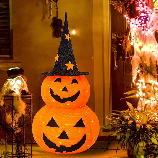 3FT Halloween Pumpkin Decoration - Pre-Lit LED Jack-o-Lantern with Metal Stand