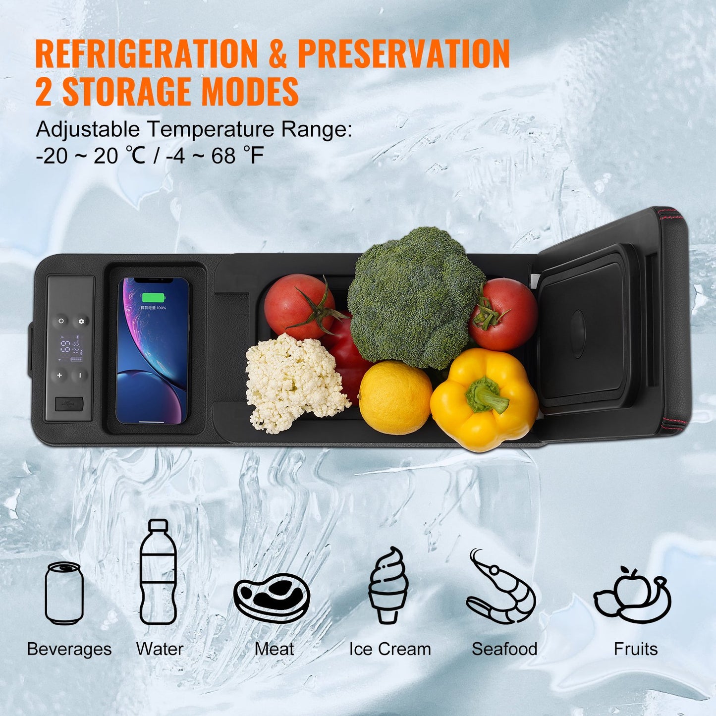 8L Portable Car Refrigerator Freezer - Single Zone, Bluetooth Control, Black
