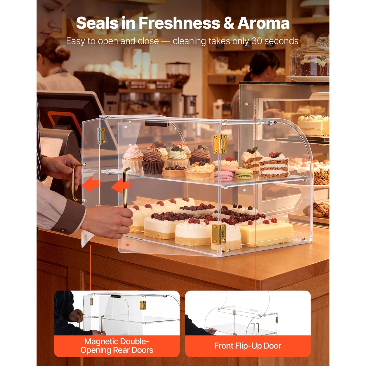 2-Tier Commercial Bakery Display Case - Clear Acrylic Pastry & Cake Counter for Kitchen & Party