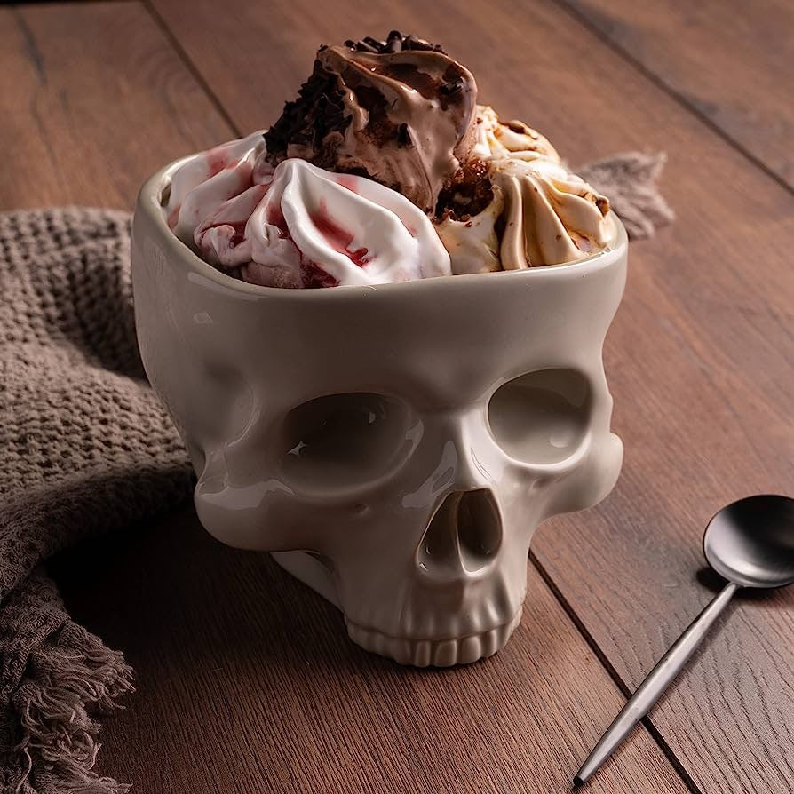 Ceramic Skull Noodle Bowl for Halloween Table Decor, 300ml & 500ml Sizes