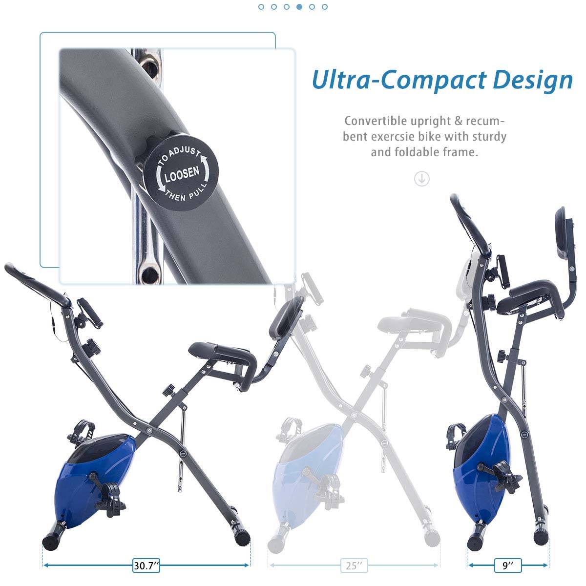Folding Exercise Bike - Adjustable Resistance, LCD Display, Blue