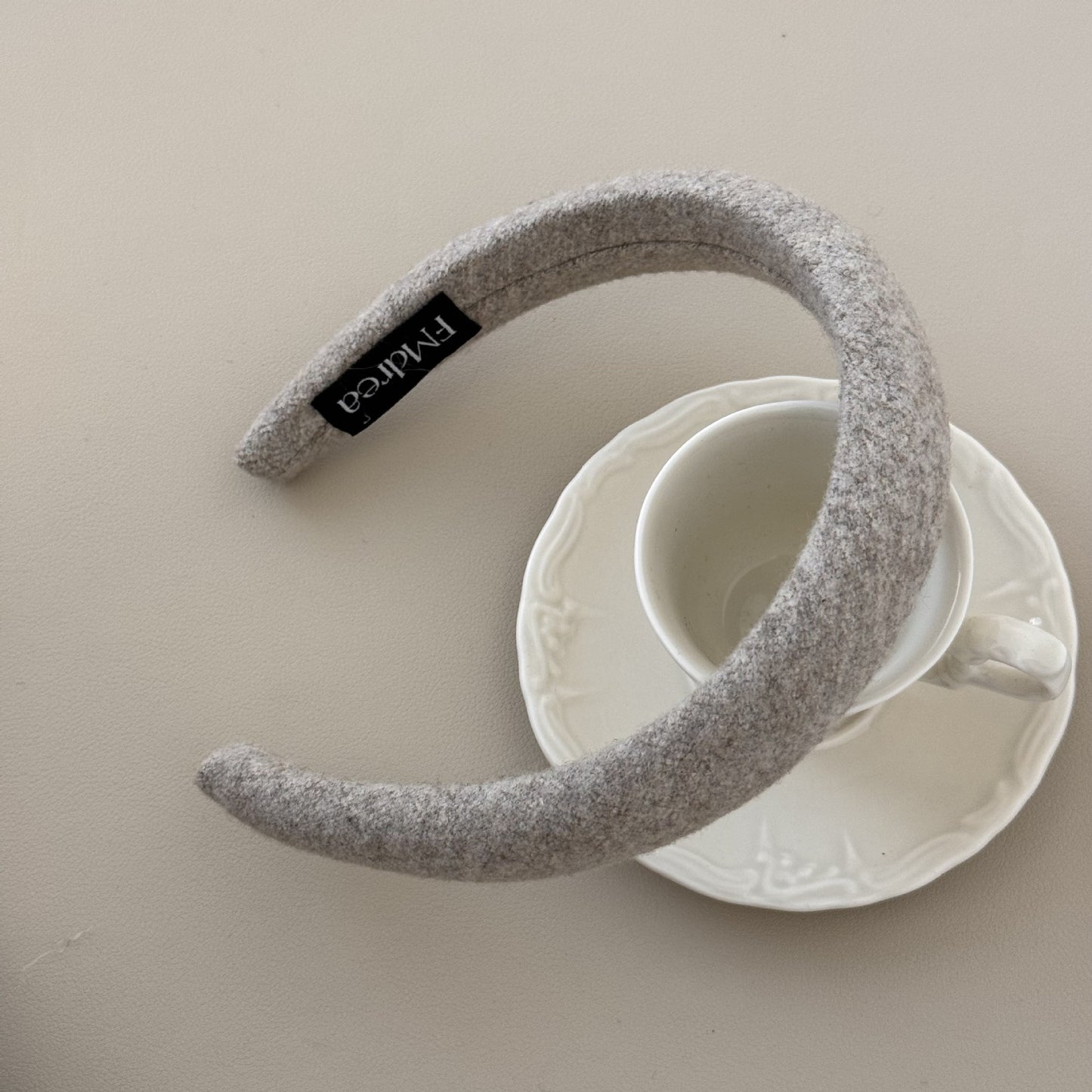 Korean Style Plush Hair Band for Women - Oat Gray Texture Woolen Hair Accessory