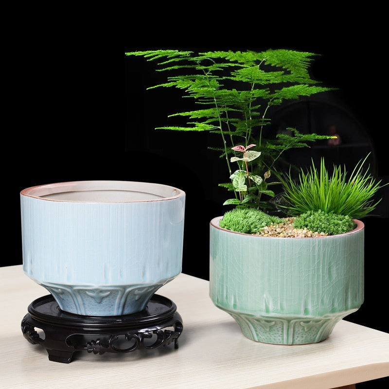 Ceramic Succulent Flowerpot with Ge Kiln Design for Indoor & Outdoor Plants