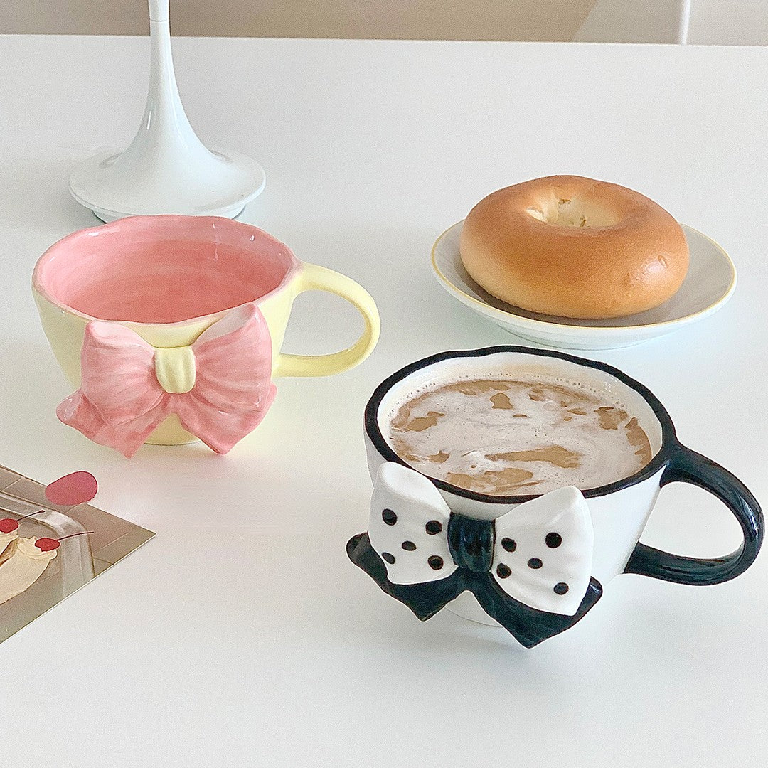 Bowknot Girl Heart Ceramic Mug - White, Black & Pink Drinkware