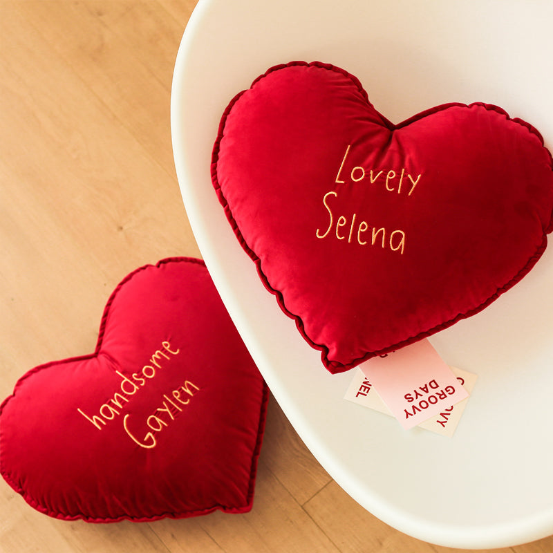 Red Embroidered Love Pillow Cushion Home Decor or 1PC