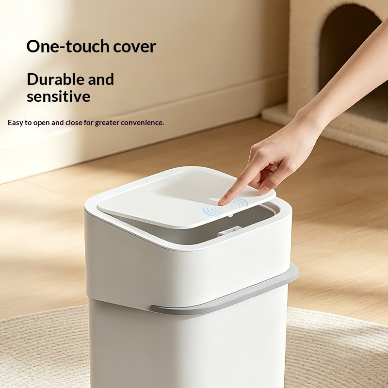 Pet Odor Control Trash Can for Cat Litter - Square, Odor-Resistant, White & Gray