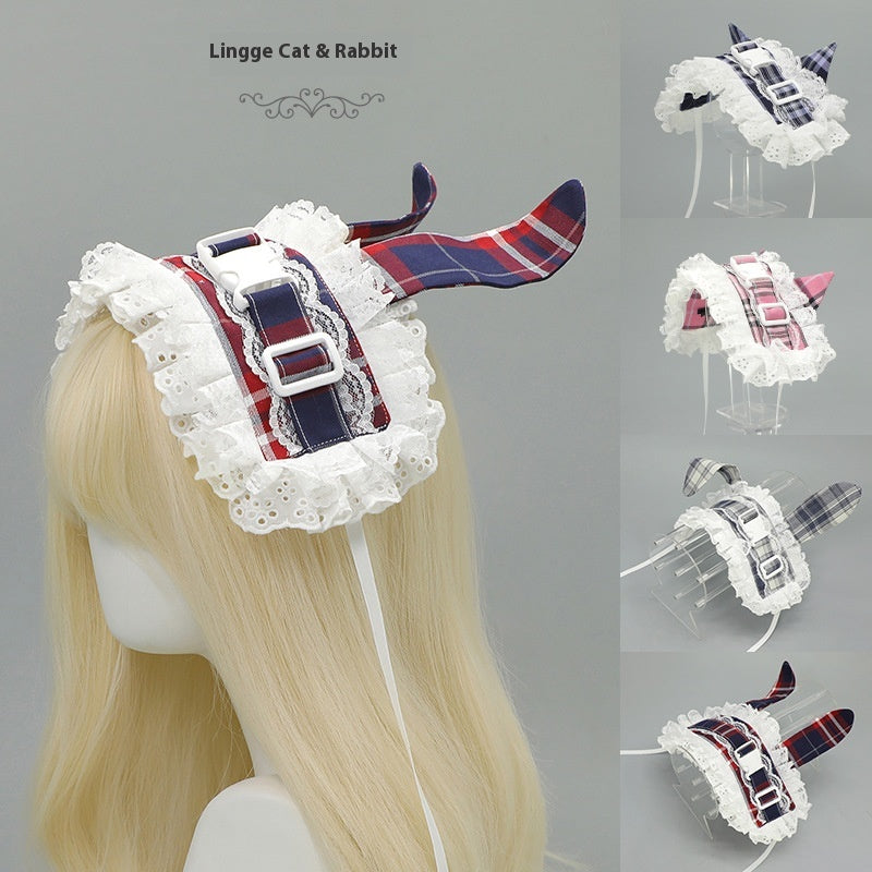 Cute Cat & Rabbit Hair Band - Retro Plaid Buckle