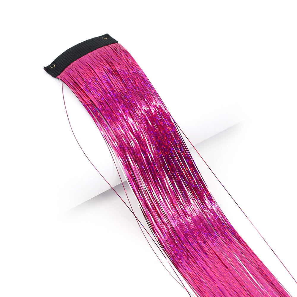Clip-In Rainbow Hair Extensions - Long Synthetic Wig with Gold Thread