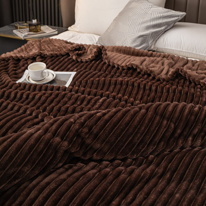 Solid Color Polyester Carpet - Thickened Striped Bedding Blanket for Home