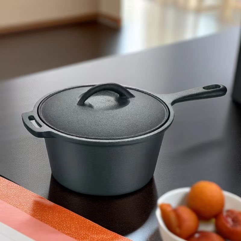Cast Iron Baby Food Pot with Handle and Cover for Cooking Soup and Milk