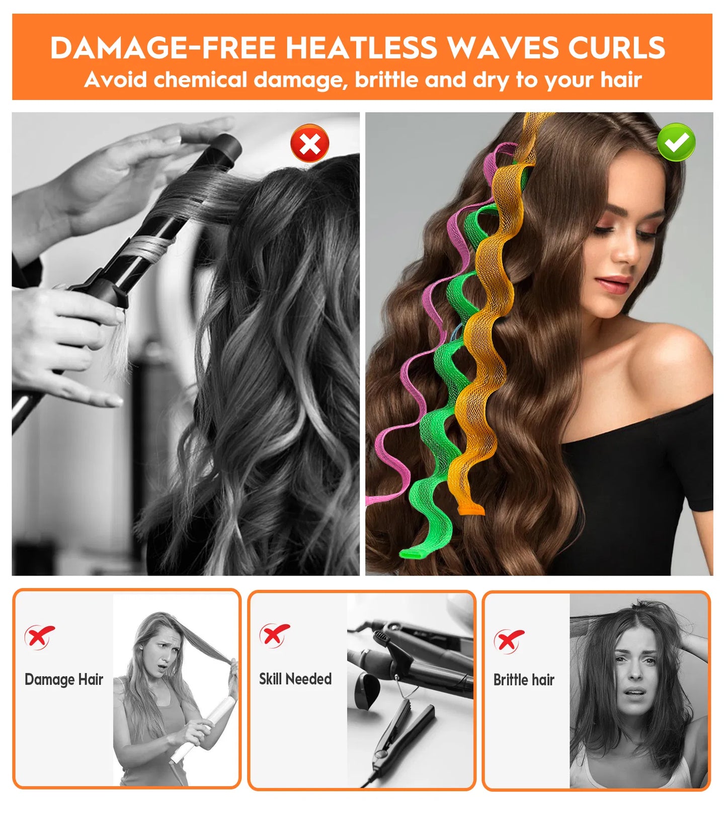 Heatless Hair Curler Set - 30 Pcs Spiral Wave Styling Kit, 55cm