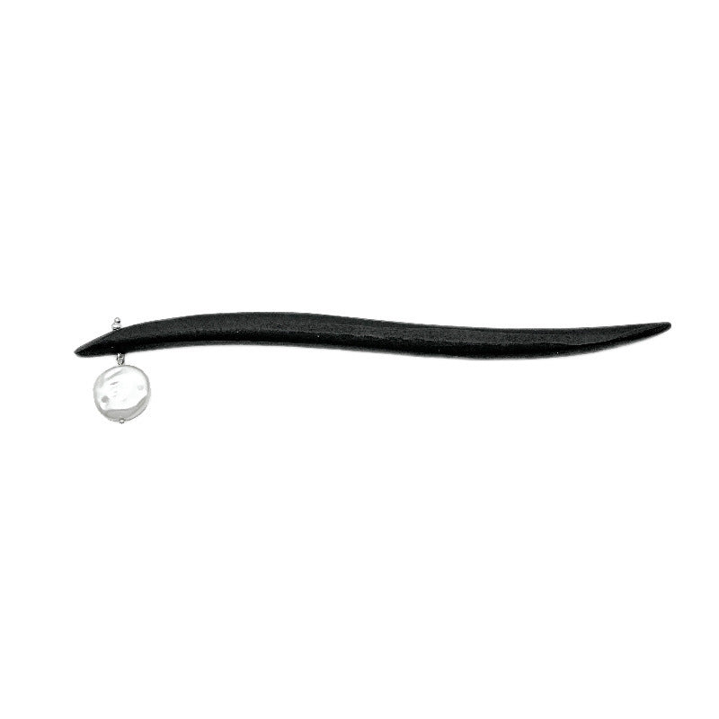 Classical Baroque Pearl Sandalwood Hairpin - Korean Style Geometric Design