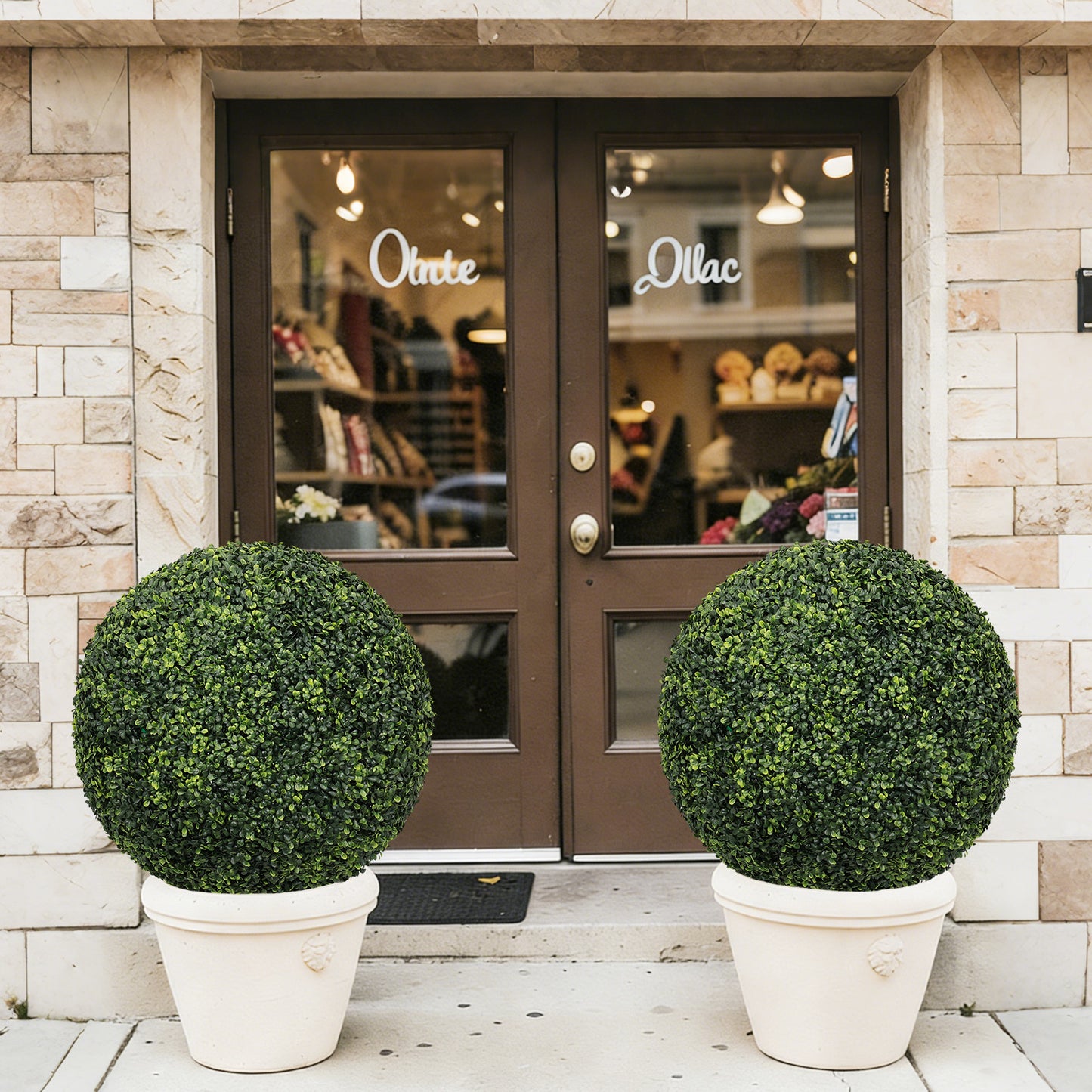 22.4-Inch Artificial Green Topiary Balls - Set of 2 for Outdoor Decoration