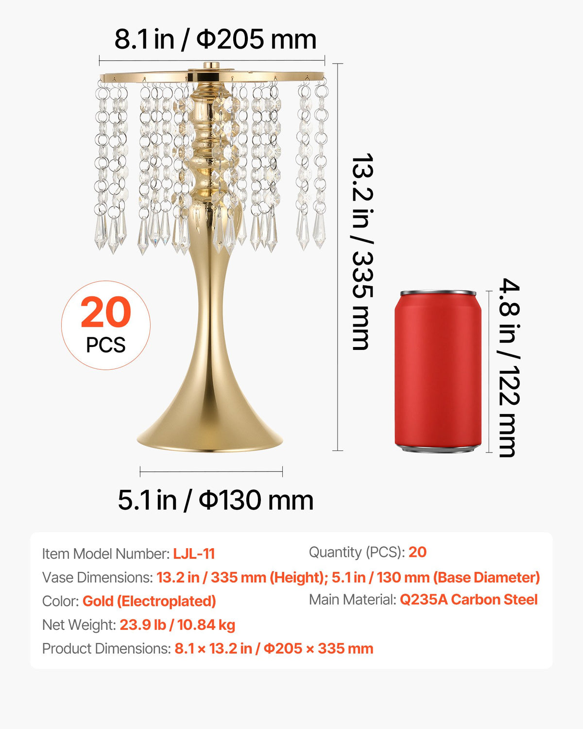 20 Pack Tall Wedding Flower Vases - Gold Electroplated Centerpieces for Events