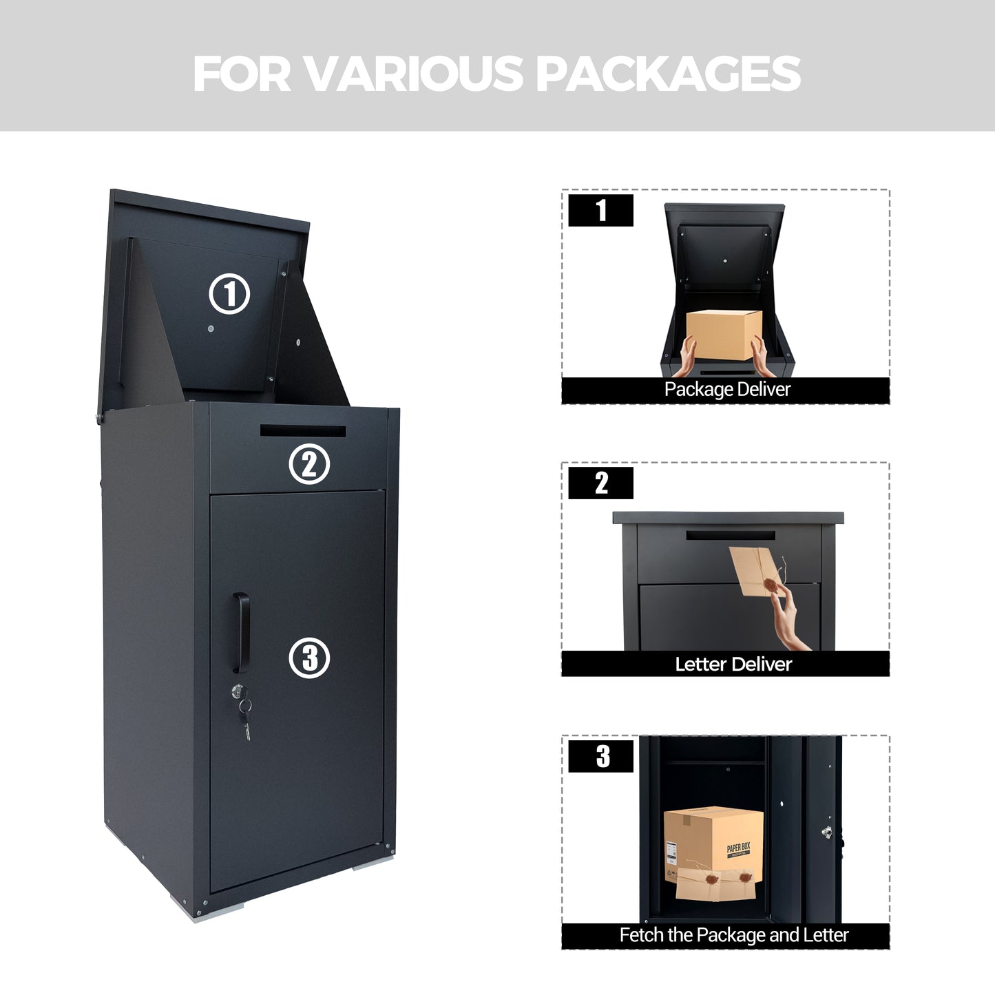 Lockable Steel Package Delivery Box with Mail Compartment - Large Outdoor Porch Mailbox