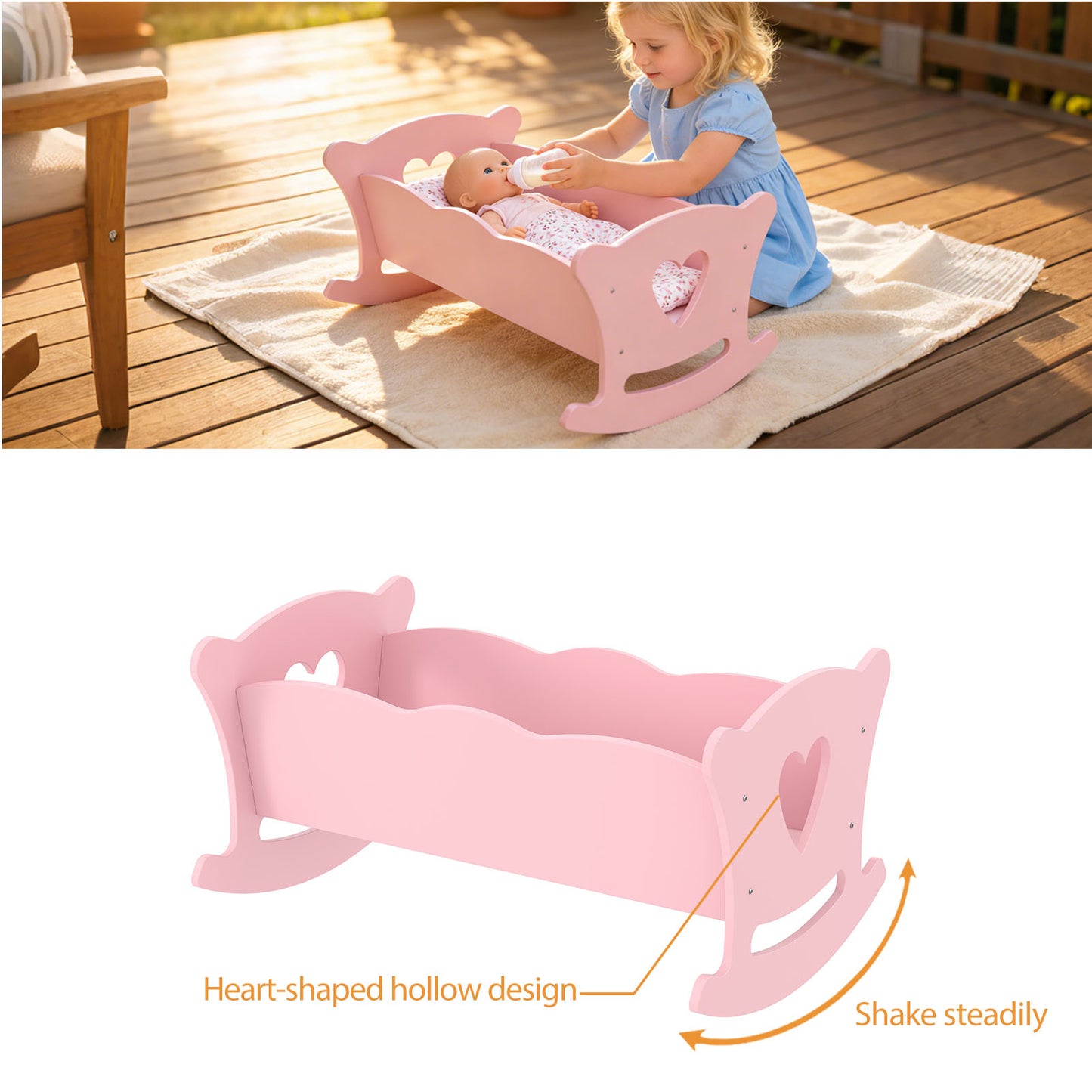Wooden Cradle For 20 Inch Dolls Kids Role Play Easy Assembly Baby
