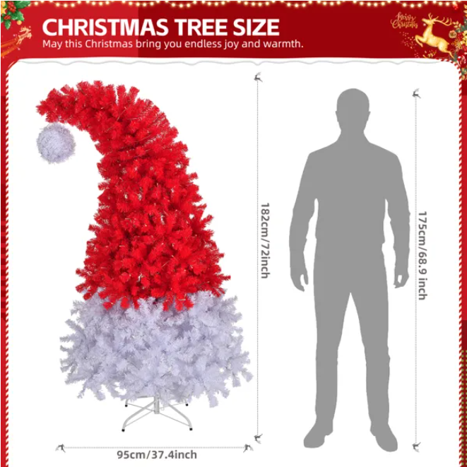 6 FT Pre-lit Santa Hat Style Christmas Tree - Festive Decoration