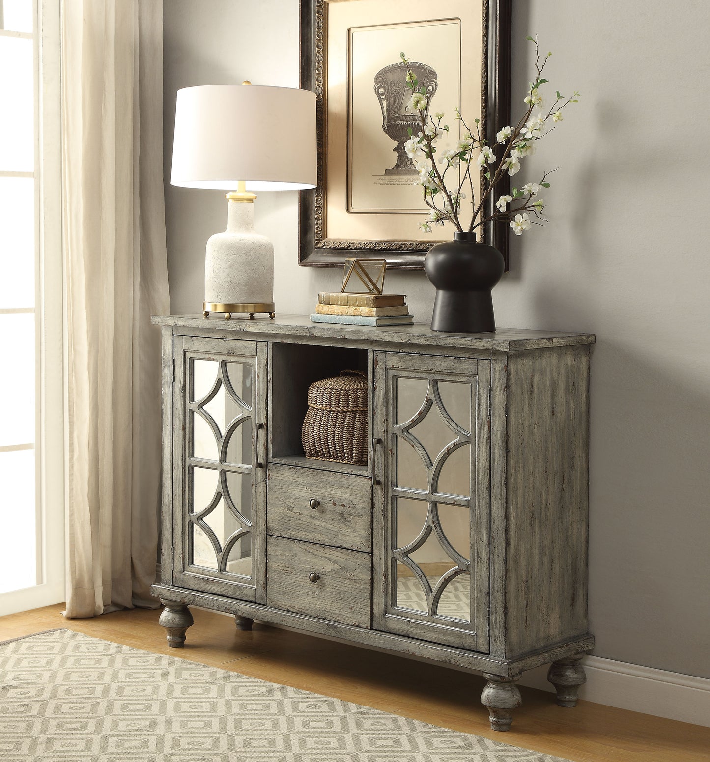 Gray Console Table with Open Compartment Storage - Velika