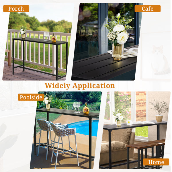 55 Inch Outdoor Bar Table with Adjustable Feet - Rectangle Narrow Counter Height Table for Patio Garden Balcony Black