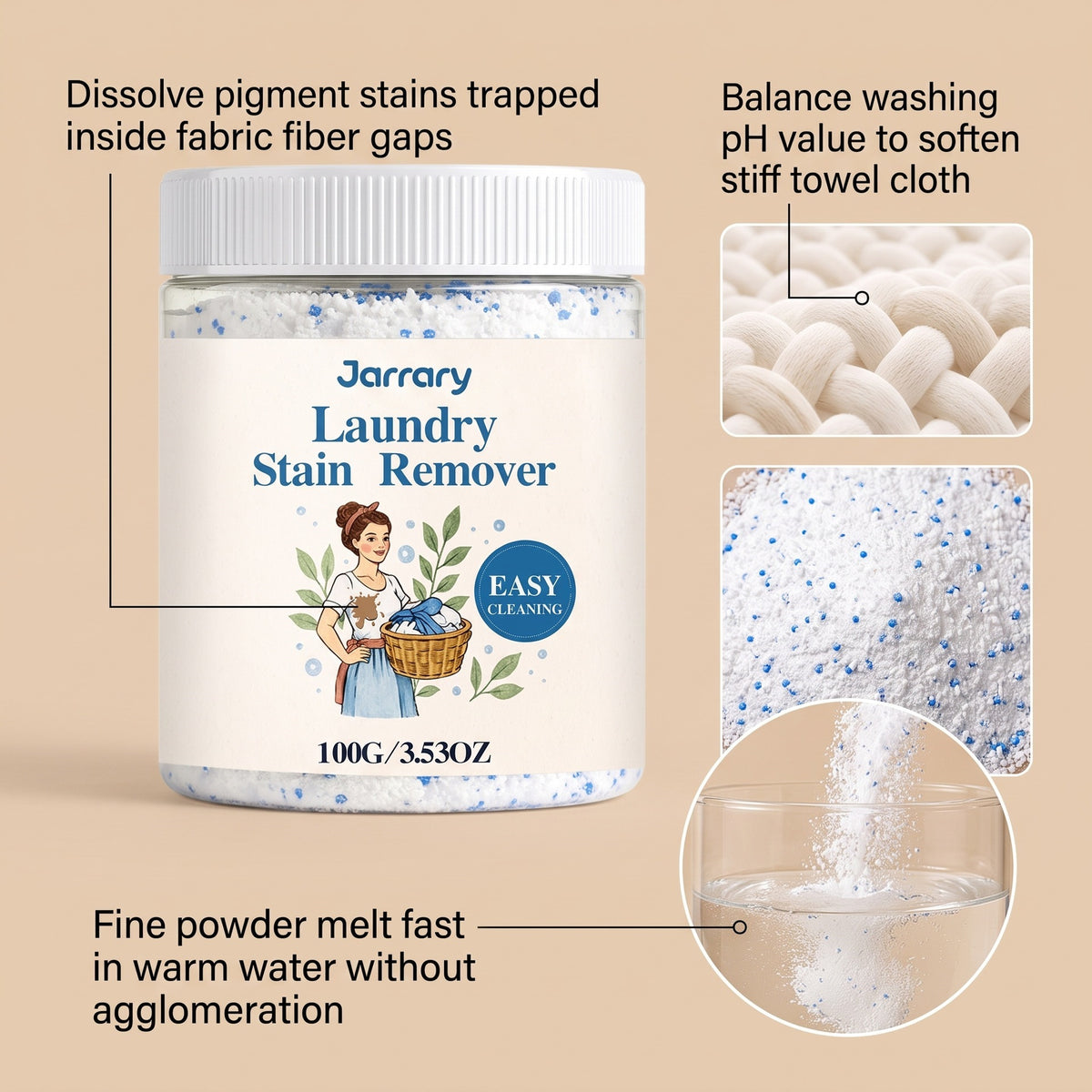 Laundry Stain Remover Powder - 100g Fabric & Clothing Spot Treatment