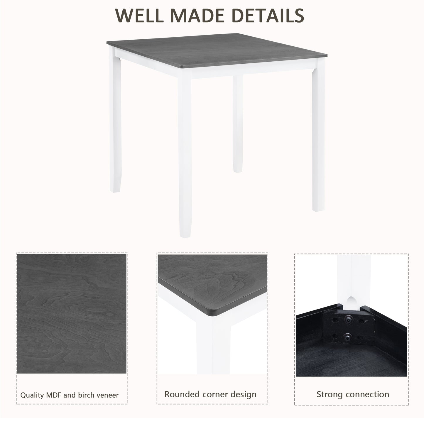 Counter Height Dining Table Set with 4 Chairs - Grey & White