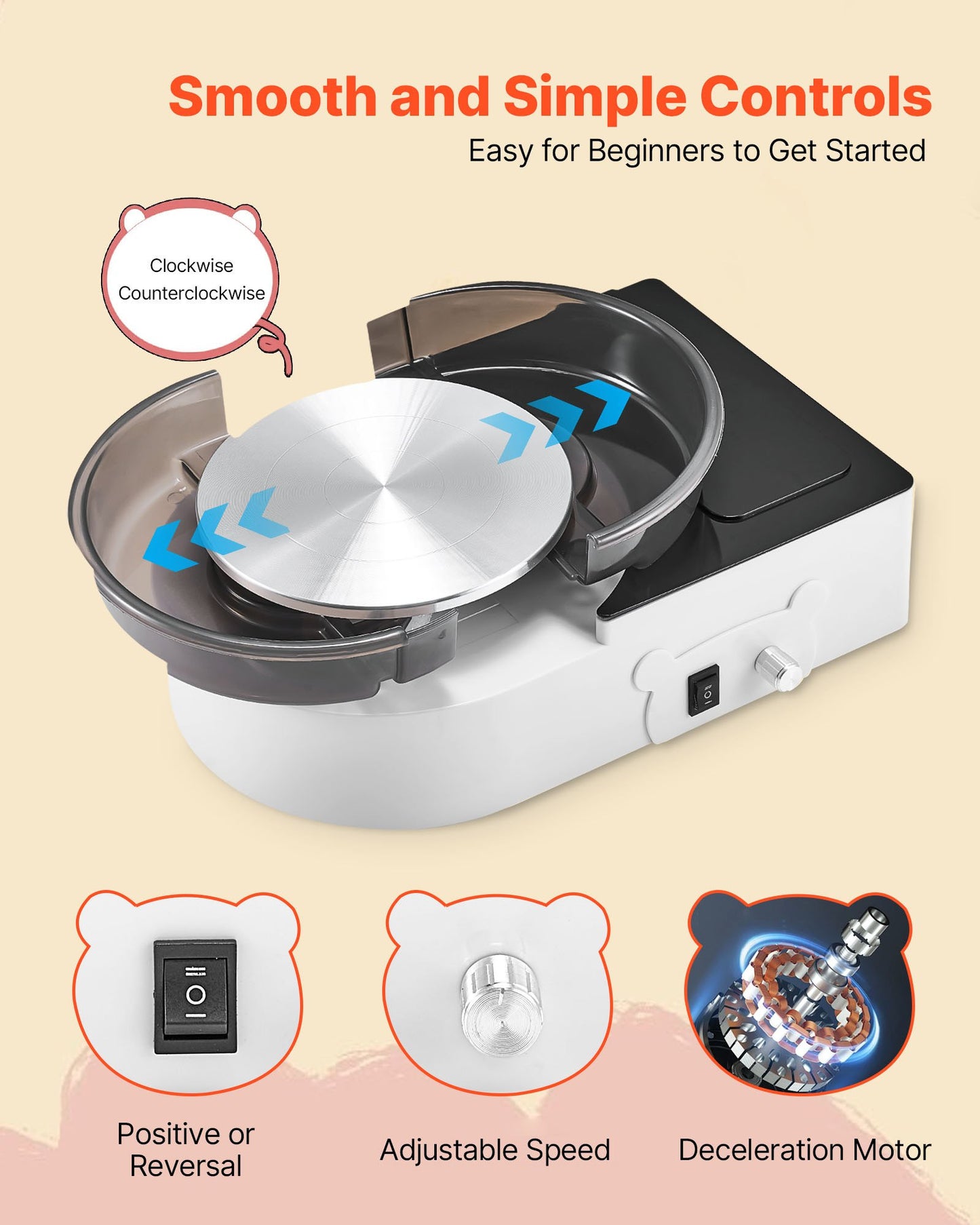 Mini Pottery Wheel with 6-Inch Turntable & Adjustable Speed for Kids & Adults