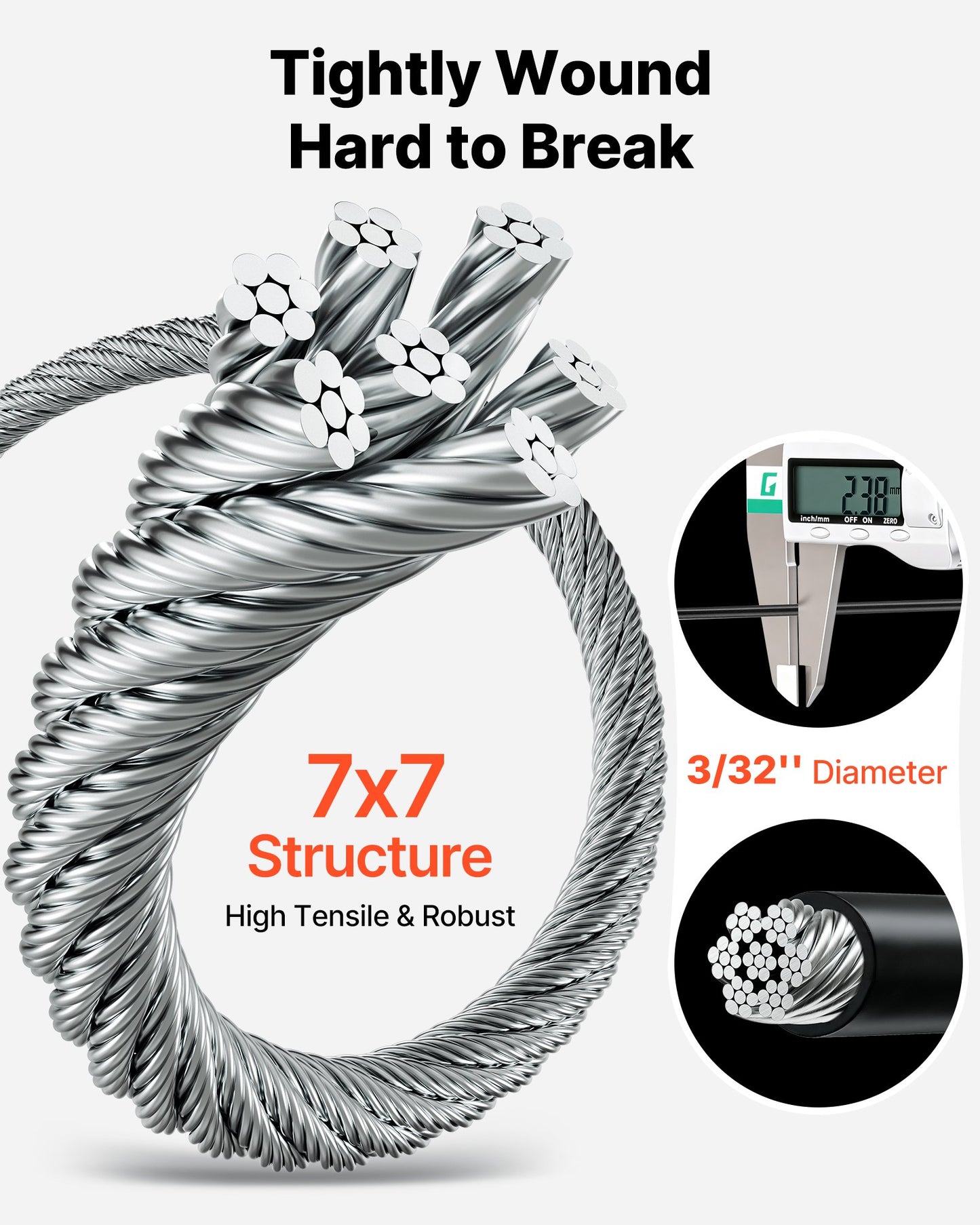 3/32 Inch Stainless Steel Wire Rope Kit 165 Ft for Deck Railing & Garden Trellis