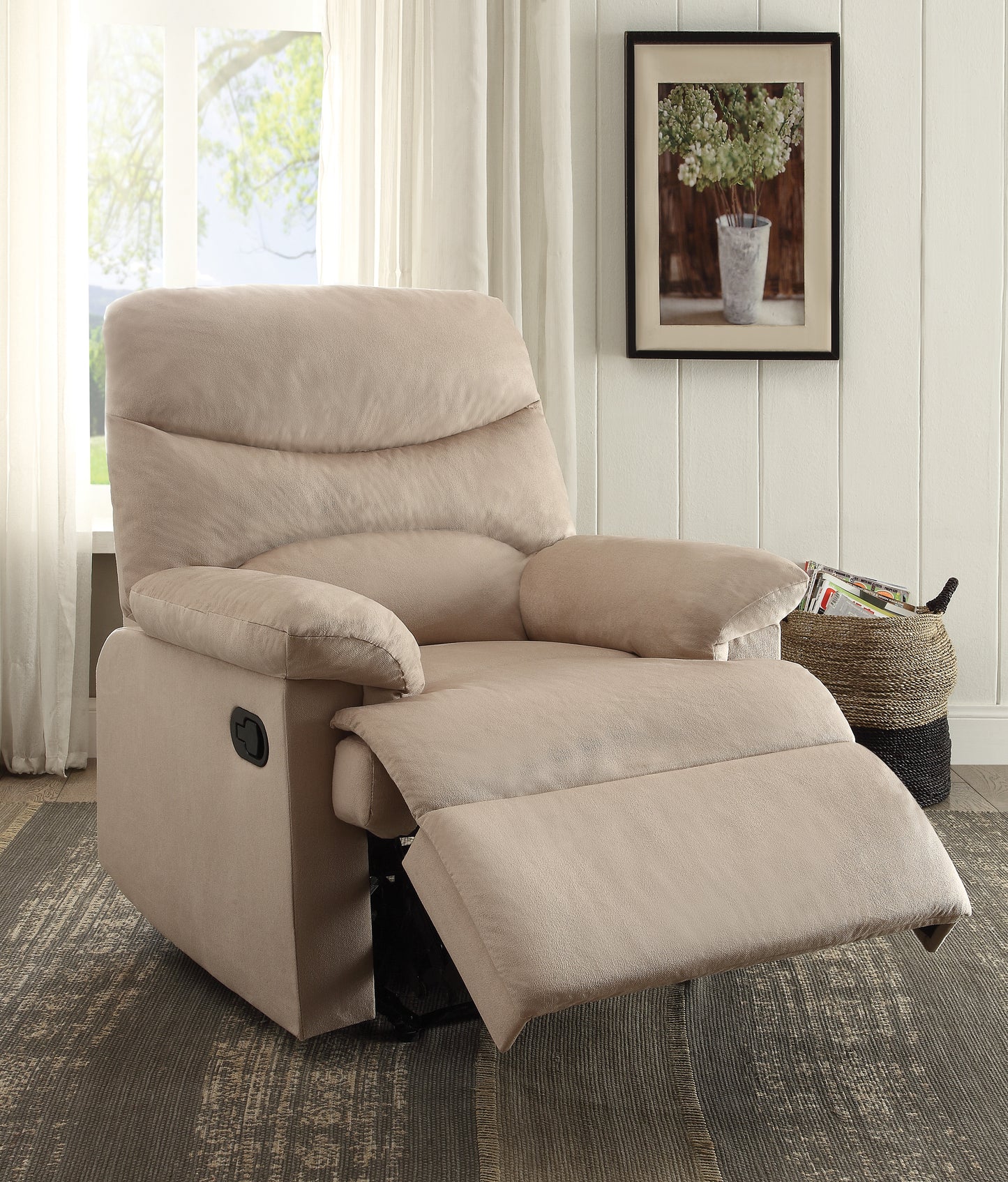Beige Woven Fabric Motion Recliner - Comfortable Design