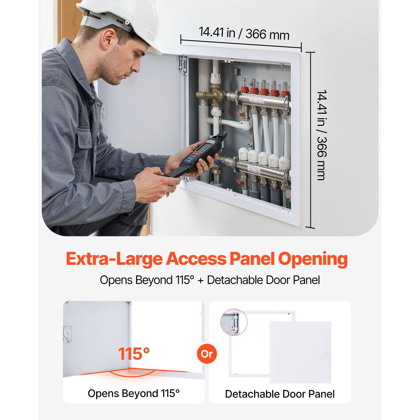Galvanized Steel Access Panel for Drywall 15.2 x 15.2 in - Easy Install Hinged Service Door for Ceiling Plumbing & Electrical