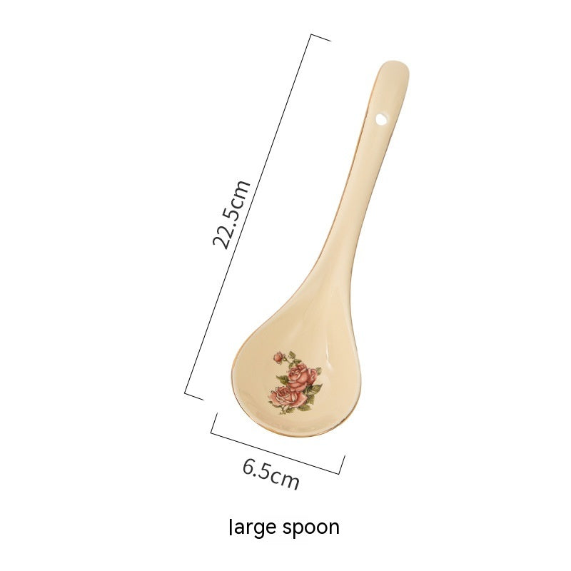 European-Style Ceramic Rice & Soup Bowls Set of 2 - Flower Pattern, Retro Kitchen Tableware