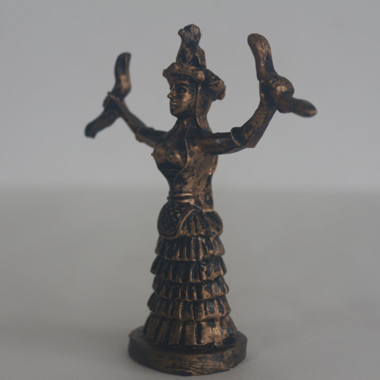 Greek Snake Goddess Resin Ornament - Hand-Painted Home Decor Sculpture